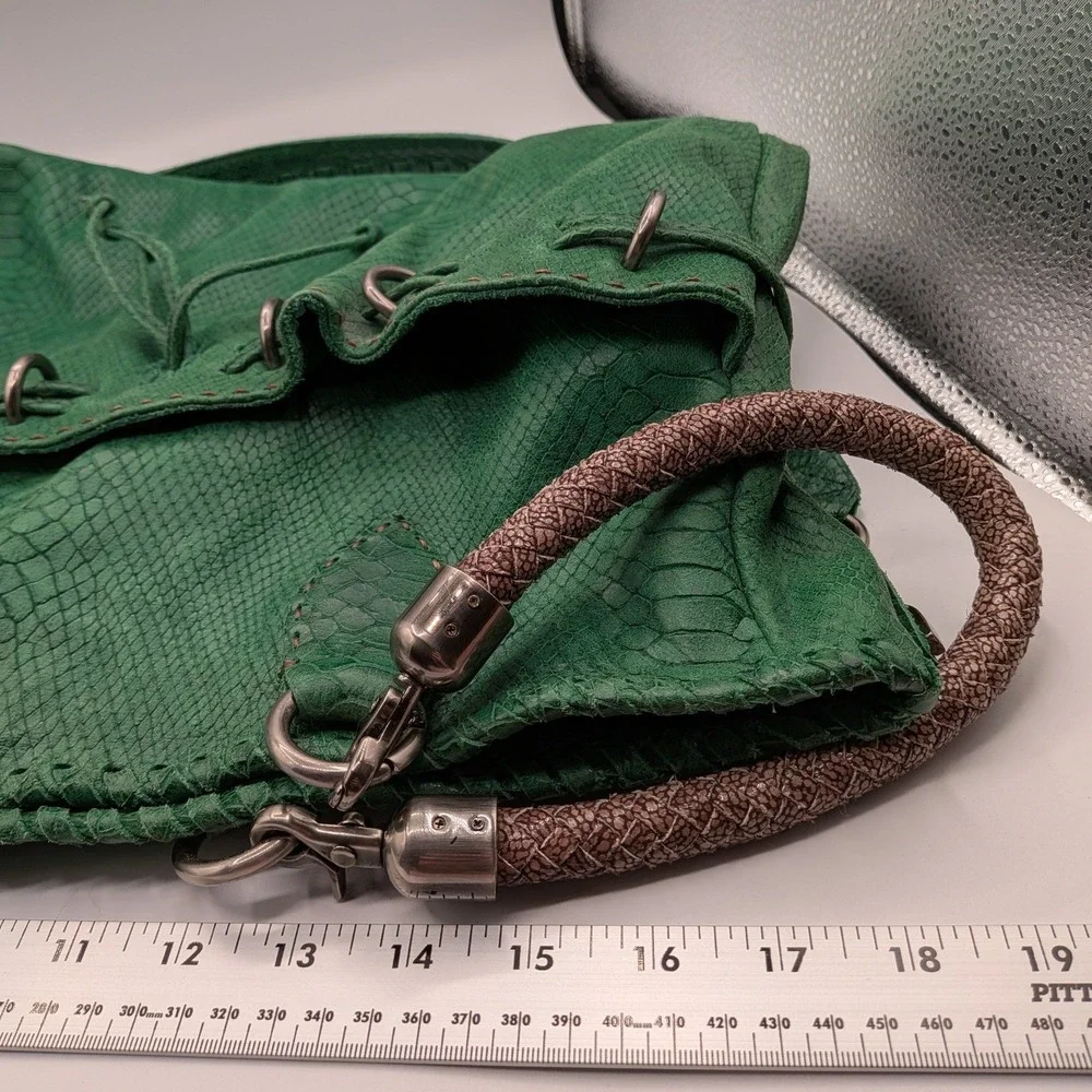 Carla Mancini $450 Green Snakeskin Embossed Leather Shoulder Crossbody Hobo Bag